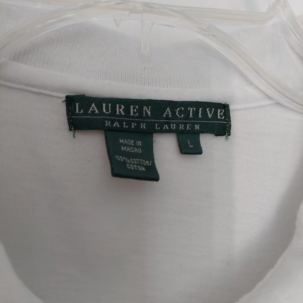 Ralph Lauren Lauren Active Green and White Golf Polo Size L.